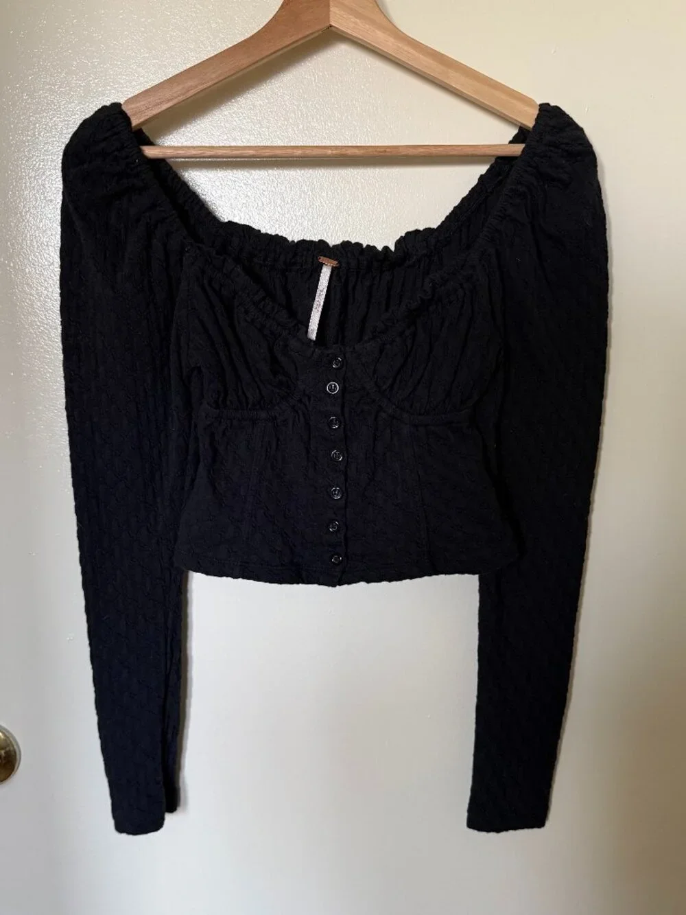 Free People Ladybug Black Long Sleeve Crop Top XS